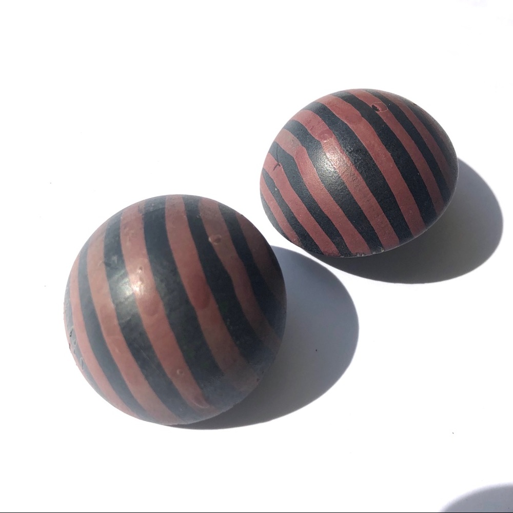 Vintage Wood Globe Clip On Earrings